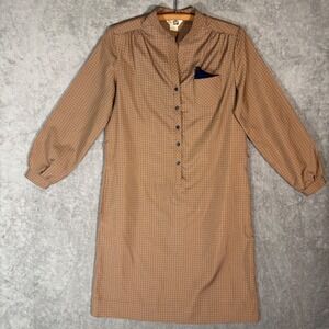 Vintage 70s Sears The Fashion Place Camel Blue Grid Bed Dress Mens USA Preppy M